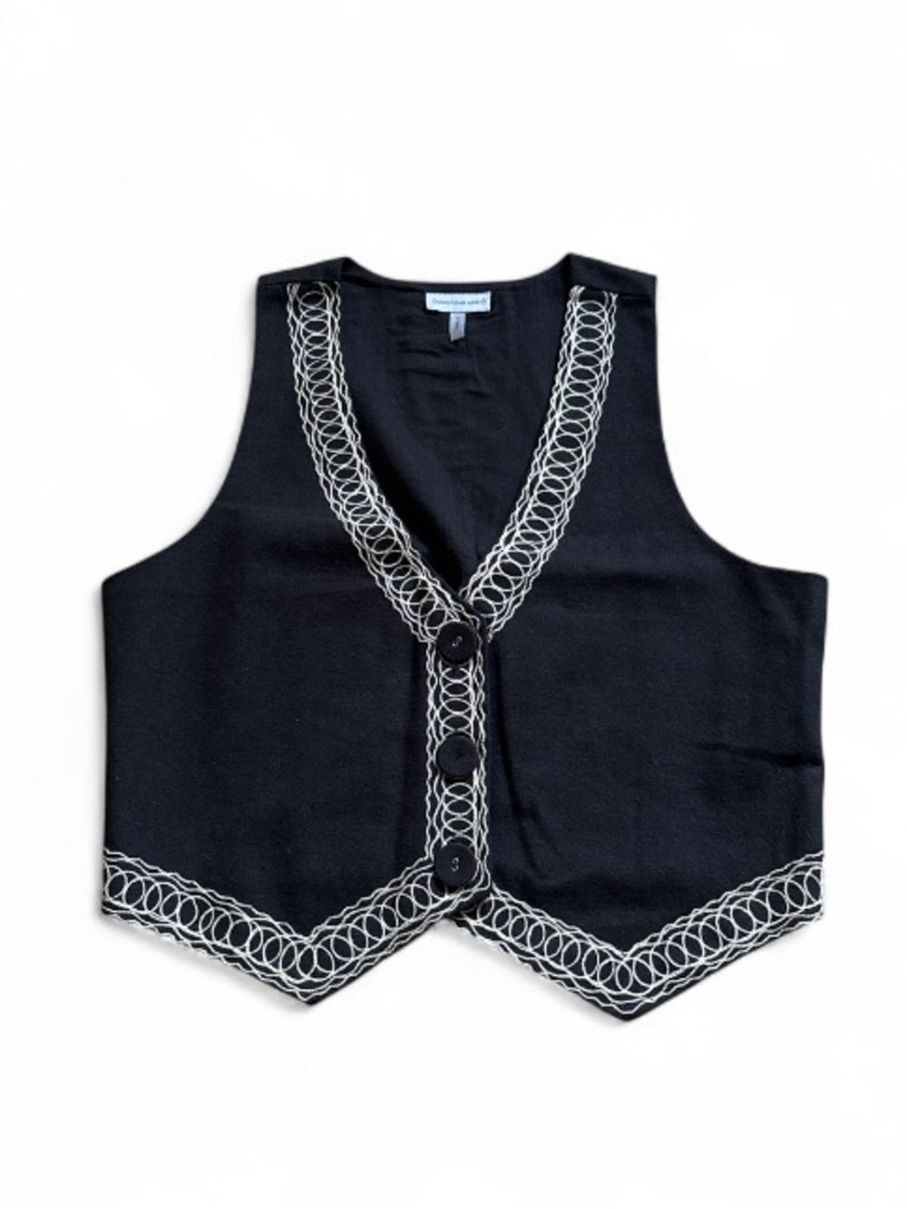 Anthropology Conditions Apply Black Embroidered V-Neck Button Front Vest Size XS